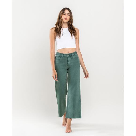 Vervet Mallard Green Size 31 High Rise Crop Wide Leg Jeans - Picture 2 of 7